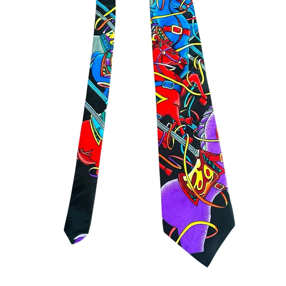 Vintage Rush Limbaugh 100% Silk Tie Colorful Carousel Horses